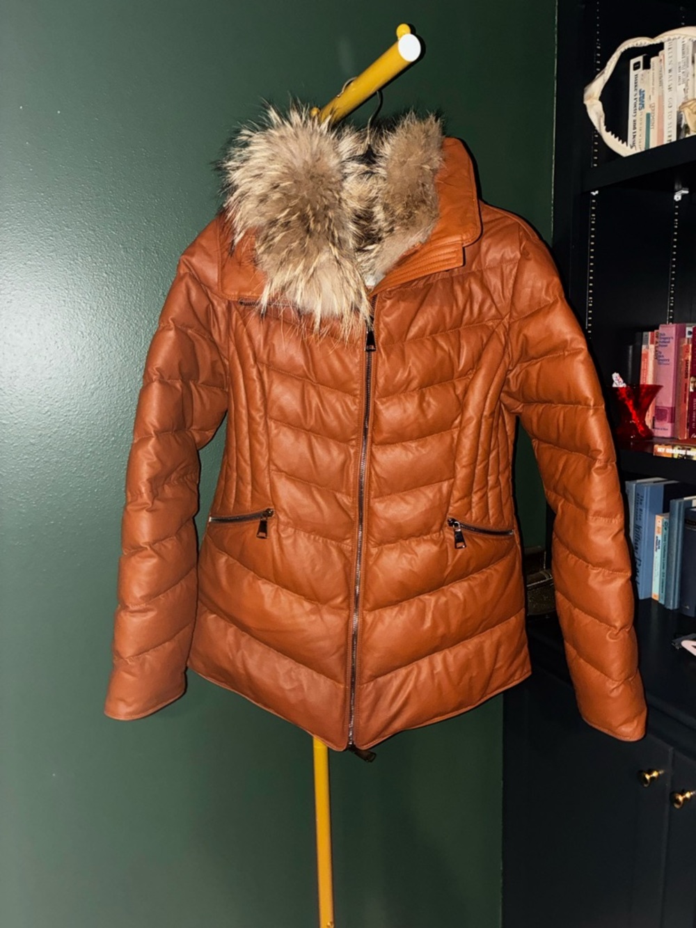 Artico leather coat with goose down and fur trim